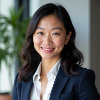 Headshot of Samantha Chen, a friendly woman in her 30s.
